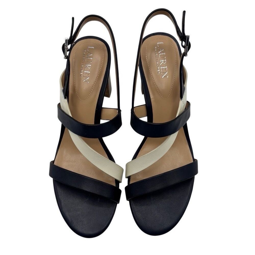 Lauren Ralph Lauren Mackensie Heeled Sandals Black/Cream Size 9B NEW NWOT